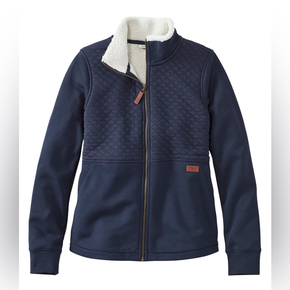 LL Bean Women’s Fleece-Lined Quilted Sweatshirt, Navy Blue, Small